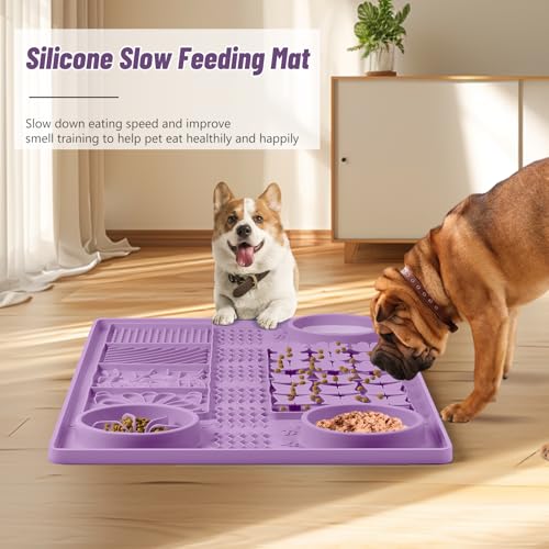 Silicone Lick Mat for Dogs 32"x 20" Large Slow Feeder Mat (Purple:32"x20")