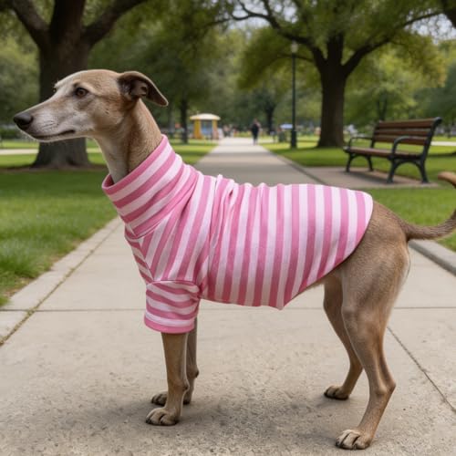 Turtleneck Dog Shirt Cute Doggie Embroidery Super Soft Dog Sweatshirt Stretchy Striped Puppy Pullover for Cats Small Medium Large Dogs (Pink Striped / Medium)