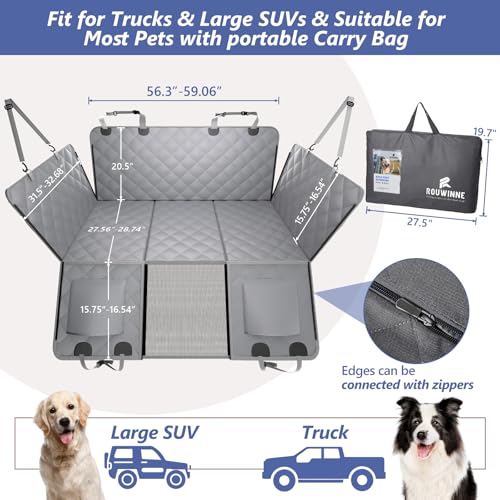 Dog Truck Seat Cover for Back Seat (XL - For Full Size Truck / Full Size SUV / Grey)