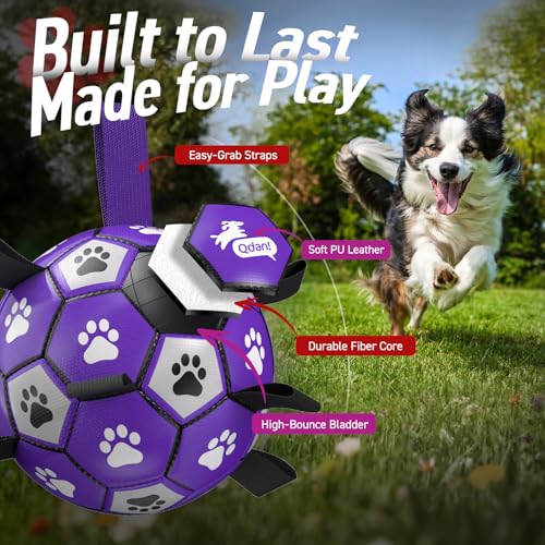 Soccer Ball for Dogs with Straps (Purple White / 8 Inch)