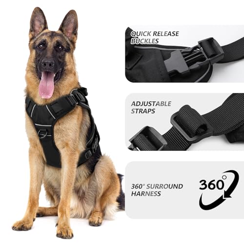 Black Tactical Dog Harness for Small Dogs (Black / Small: 15-30 lbs (Chest:20-26",Neck:15-18"))