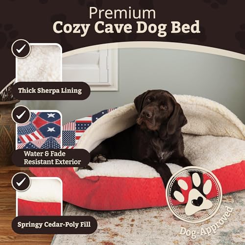 Rectangle Cozy Cave Dog Bed (Starpatch Red Diamond / Medium)
