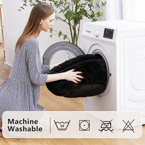 Orthopedic Dog Bed Comfortable Donut Cuddler Round Pet Beds Ultra Soft Washable Dog and Cat Cushion (S(23’’x 23’’) / Black)