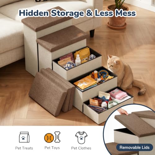 5 Step Wide Dog Stairs with Storage 23" H (Brown / 50"D x 17"W x 23"H)