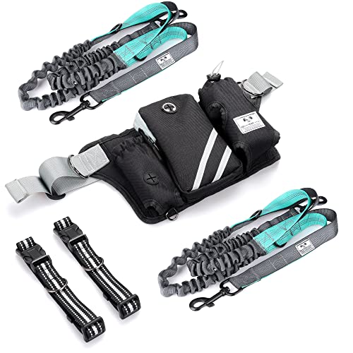 Retractable Hands Free Dog Leash with Dual Bungees for 2 Dogs (Blue/Black)
