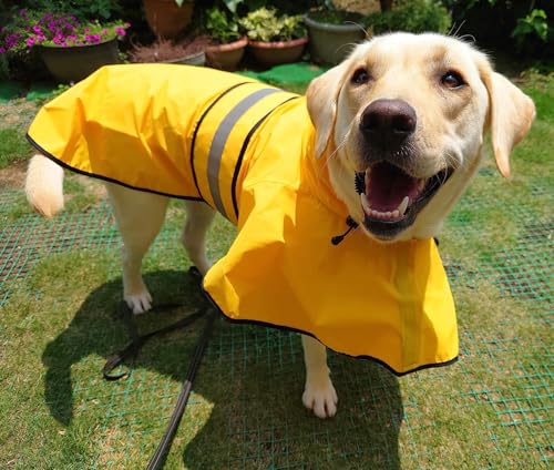 Dog Raincoat Reflective Waterproof Dog Rain Jacket with Hoodie Lightweight Rain Coat for Small Medium Large Dogs (Yellow / Large)
