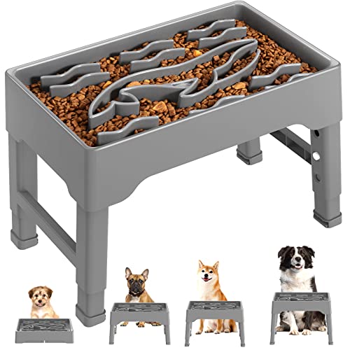9 Cups Elevated Slow Feeder Dog Bowls 4 Adjustable Heights (Gray)
