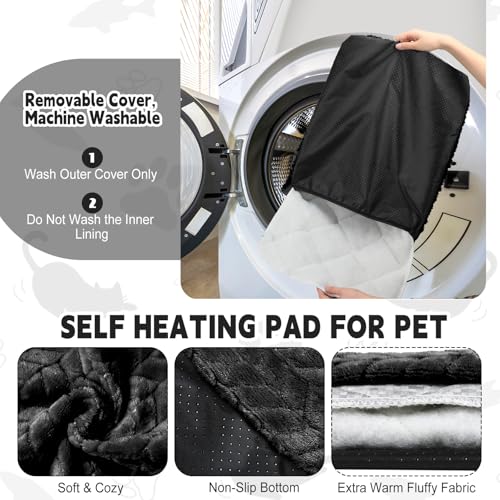 4 Pack Self Warming Cat Bed Mat Self Heating Pad for Dog Extra Warm Winter Pet Pad Washable Thermal Pads Mats for Pets Indoor Outdoor (Black / 16 x 20 Inch)