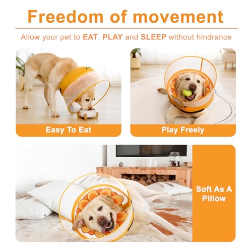 Inflatable Dog Cone Collar with Enhanced Anti (Large / Yellow Flower)