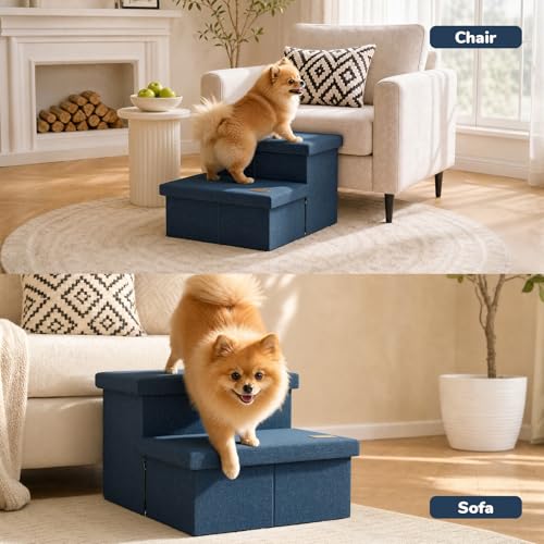2 Step Wide Dog Stairs with Storage 11" H (Navy / 20"D x 13"W x 11"H)