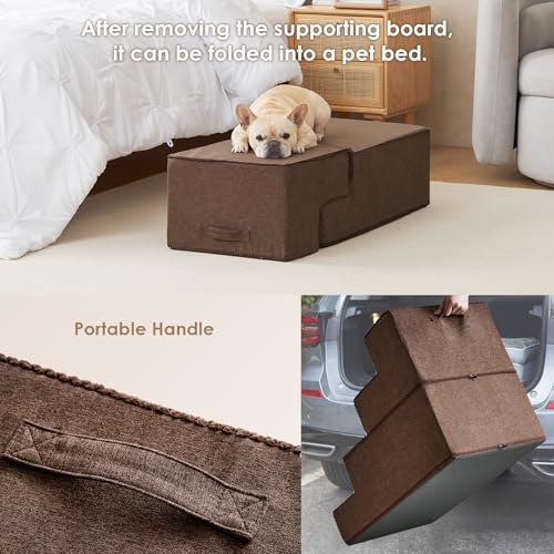 Dog Stairs for Bed 20" H (Brown / Extra Wide 16.5" x 28" x 20")