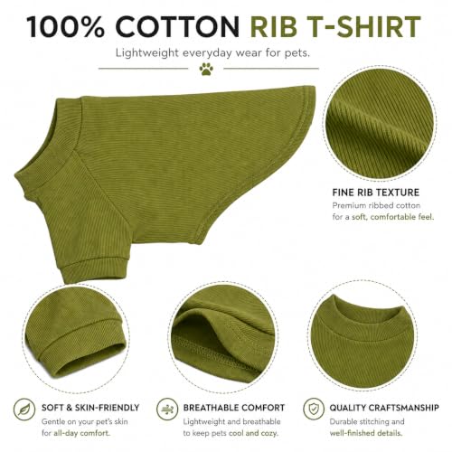Ribbed Dog T Shirt Cotton Knitted Dog Sweaters for All Season Pet T (M (for Small Dog) / Olive green)