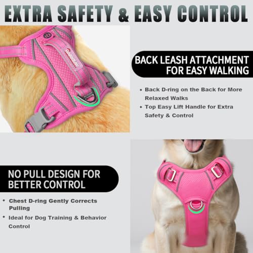 Dog Harness for Medium Sized Dog No Pull Dog Vest ID Tag Pocket (Pink / Medium)