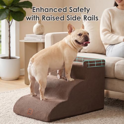 3 Step Curved Dog Stairs for Small Dogs 14" H (Brown / 23.6"l X 15.7"w X 15.7"h)