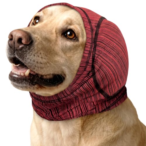 Dog Ear Muffs Noise Protection Calming No Shake Head Wrap Hematoma (Rosered / Medium)