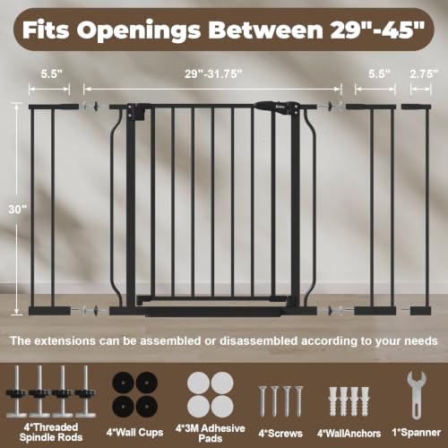 29" 45" Baby Gate for Stairs & Doorways (Black / 29-45"Wide, 30"Tall)