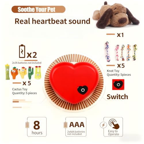 Puppy Heartbeat Toy Dog Anxiety Relief Sleep Calming Aid Heartbeat Stuffed Animal Behavioral Crate Kennel Training Heartbeat Plush Toy for Small (Brown-C)