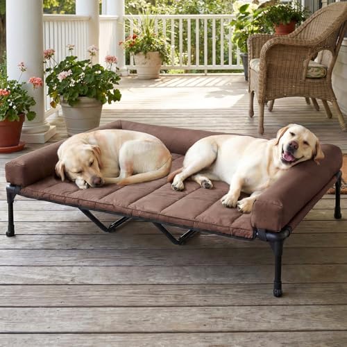 Outdoor Elevated Dog Bed with Waterproof Bolster Cushion (Brown / 59.0"L x 37.5"W x 9.0"Th)