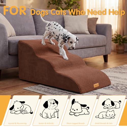 High Density Extended Foam Dog Ramp&Steps 3 Tiers (Brown / 33.1*15.7*15.7)