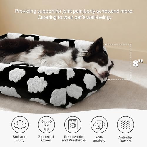 Medium Dog Bed Medium Size Dog (Cozy Clouds Black / M (30"x24"x8"))