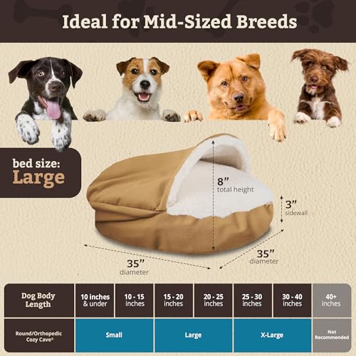 Cozy Cave Dog Bed (35.0"L x 35.0"W x 8.0"Th / Camel)