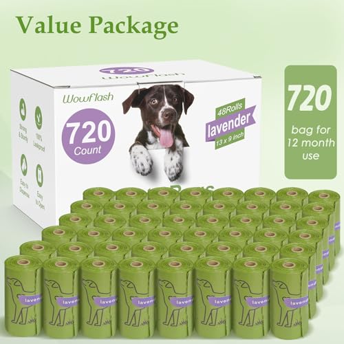 720 Count Lavender Scented 13” x 9” Dog Poop Bags Rolls (1 Count (Pack of 720))