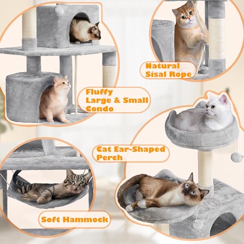 62.5inches Cat Tree Cat Tower Cat Condo with Platform & Hammock (62.5in / Light Gray)