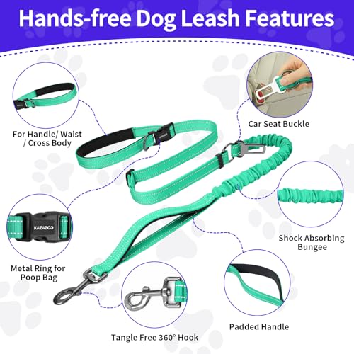 Hands Free Dog Leash by Kazazoo (GREEN Bungee / M)