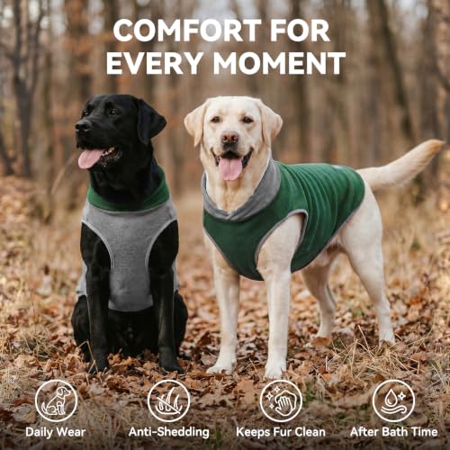 2 Pack Fleece Dog Sweater Pullover Vest with Reflective Stripe (XX-Large / Green & Grey)