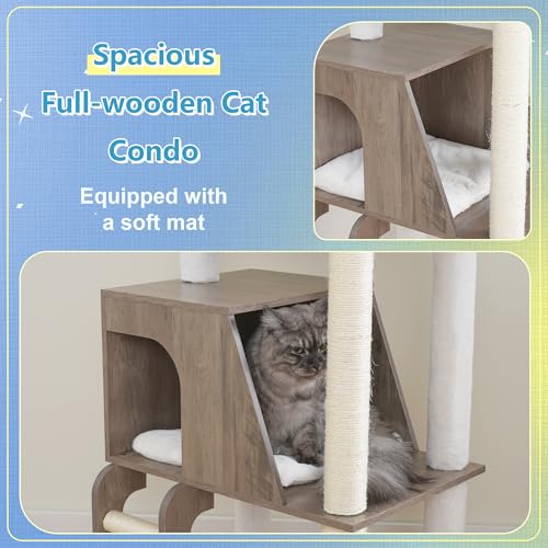 Wooden Cat Tree (Rustic Gray)