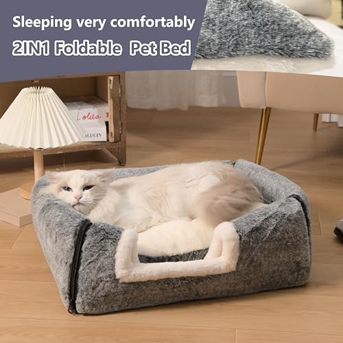 cat Bed cave cat beds for Indoor Cats (M:(17.7"×14.9"×14.9") / Dark Grey)