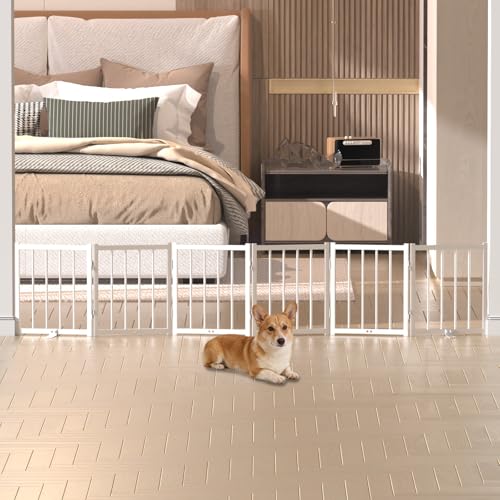 16" Freestanding Short Dog Gate for Small Dogs (White-16"h / Up to 72" W, 6 Panels)