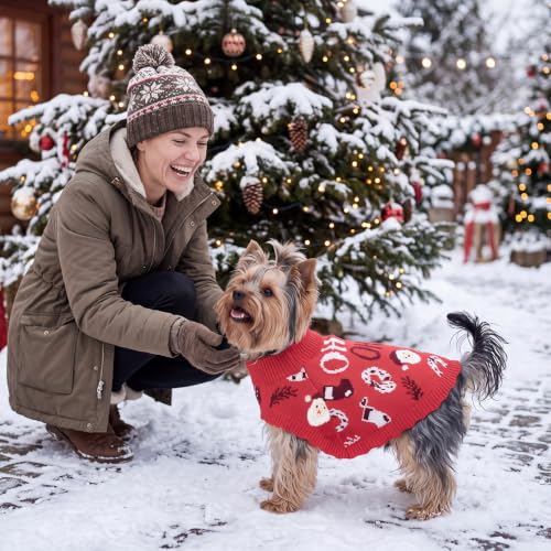 Dog Christmas Sweater Cloak (Medium(Back Length 12") / Christmas Red)