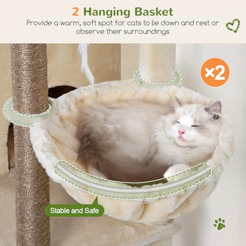 Cat Tree Tower for Indoor Cats Large Adult (Beige / XXL)