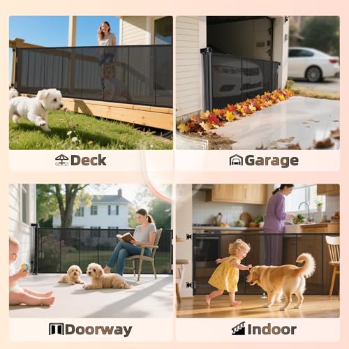 150 inch Reinforced Retractable Baby Gates 42 inch Tall (Black / 42" Tall x 150" Wide)