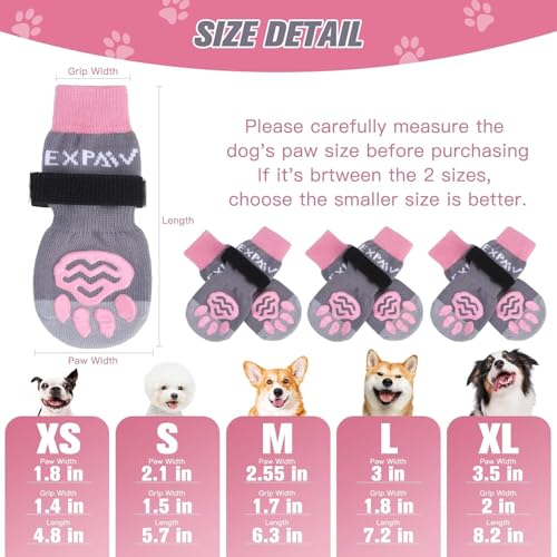 6PCS Anti Slip Dog Socks to Prevent Licking Paws (X-small (6 Count) / Pink and Grey)