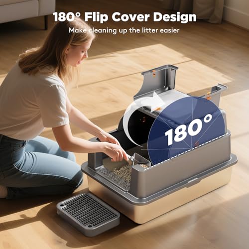 XXXL Extra Large Enclosed Stainless Steel Litter Box with Lid (XXX-Large / Grey)