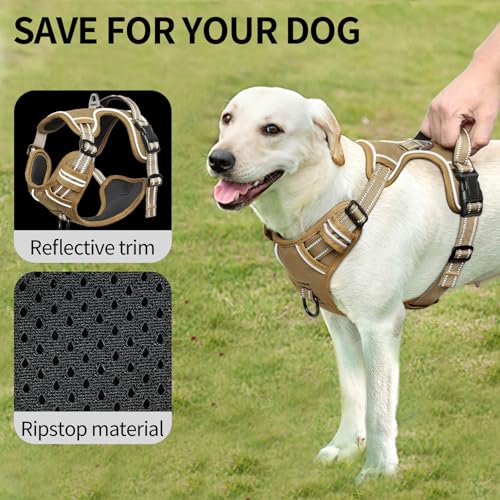 Dog Harness Dog Harness for Small Medium Large Dogs No Pull Adjustable Padded Reflective Harness with Handle for Walking Training (L / Brown)