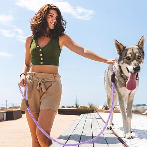 Dog Leash Braided Cotton Rope w (Purple / 48 Inch-1/2")