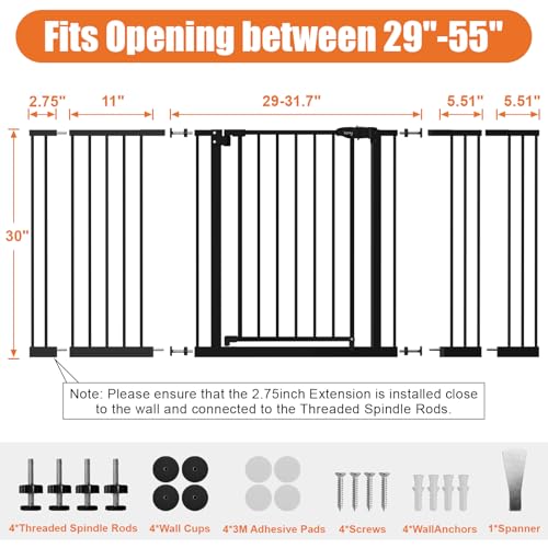 29" 55" Extra Wide Baby Gate (Black / 29-55"Wide, 30"Tall)