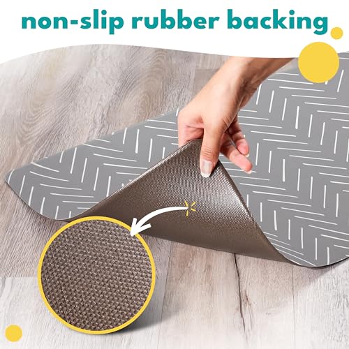 Large Dog Mat for Food and Water (16.5"L x 26"W / Gray Mud Cloth)