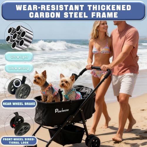 4 Wheels Pet Stroller 4 in 1 Pet Stroller with Detachable Carrier for Small & Medium Dogs Cats up to 55 lbs Easy (White Cartoon)