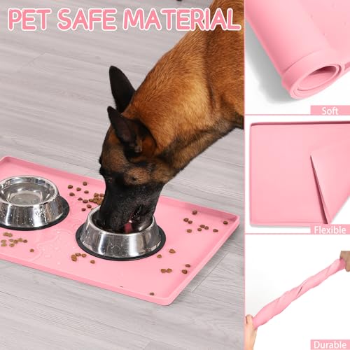 Silicone Cat & Dog Food Mat for Floors Waterproof (Pink / 18''×12'')