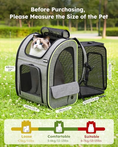 Cat Backpack Expandable (Grey / 15.4"L x 11.0"W x 19.0"H)