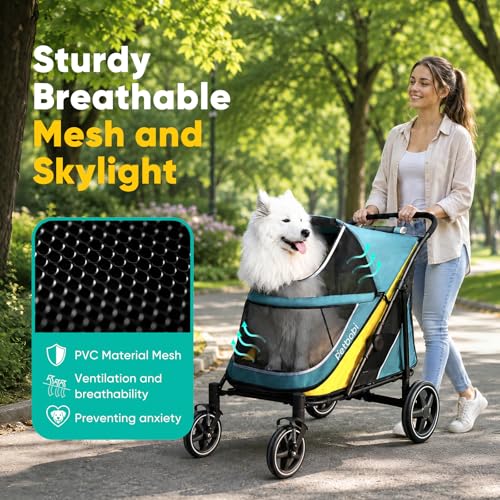 Dog Stroller for Large Medium Dogs up to 80 lbs (Green&Yellow)