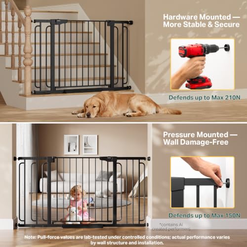 36.6 59" Extra Wide Baby Gate for Stairs (Black / 36.6-59"W x 30.5"H)