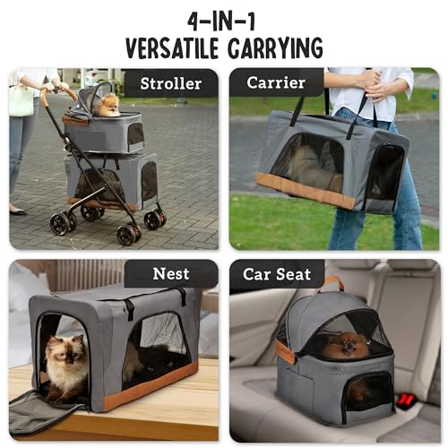 Double Pet Stroller with Detachable Carriers (Graphite Gray)
