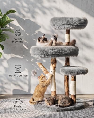 Solid Wood Cat Tree (Grey)
