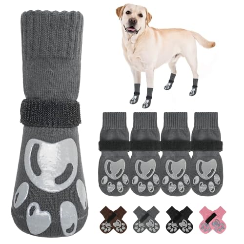 Dog Socks to Prevent Licking Paws Double Sided Grip Traction (Grey(paw) / XL(3.1"-3.5" W | Pack of 4))