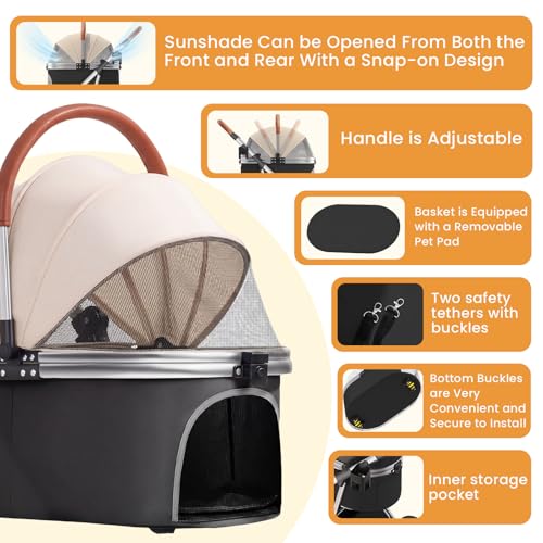 Dog Strollers for Small Medium Dogs Cats 44 lbs (Black&Beige)